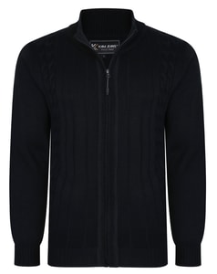 KAM Zip Thru Cable Knit Cardigan Black